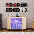 Large Record Player Stand with LED Lights, Vinyl Record Storage with Charging Station & USB Ports, Record Player Cabinet for Living Room(Natural, 55in) (Natural, 39in)