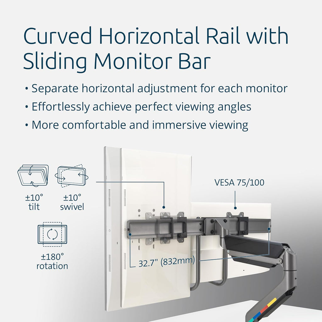 Kensington SmartFit Dual Monitor Arm with Crossbar and Easy-Grip Handle for 2 Screens Up to 32 Inch 19.8lbs, Gas Spring Height-Adjustable C-clamp or Grommet Monitor Mount with Max VESA 75/100mm