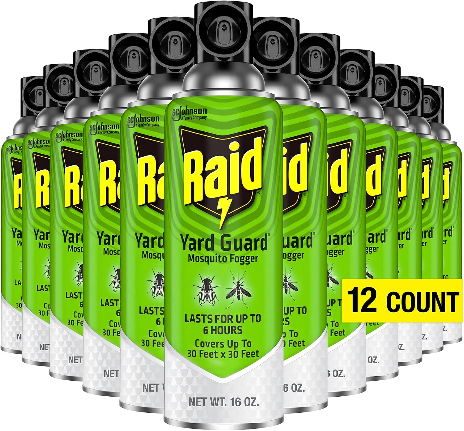 Raid Yard Guard Mosquito Fogger for Outdoor Yard Patio Deck and Garden Mosquito Control Aerosol Spray 16 Ounce (Pack of 12)