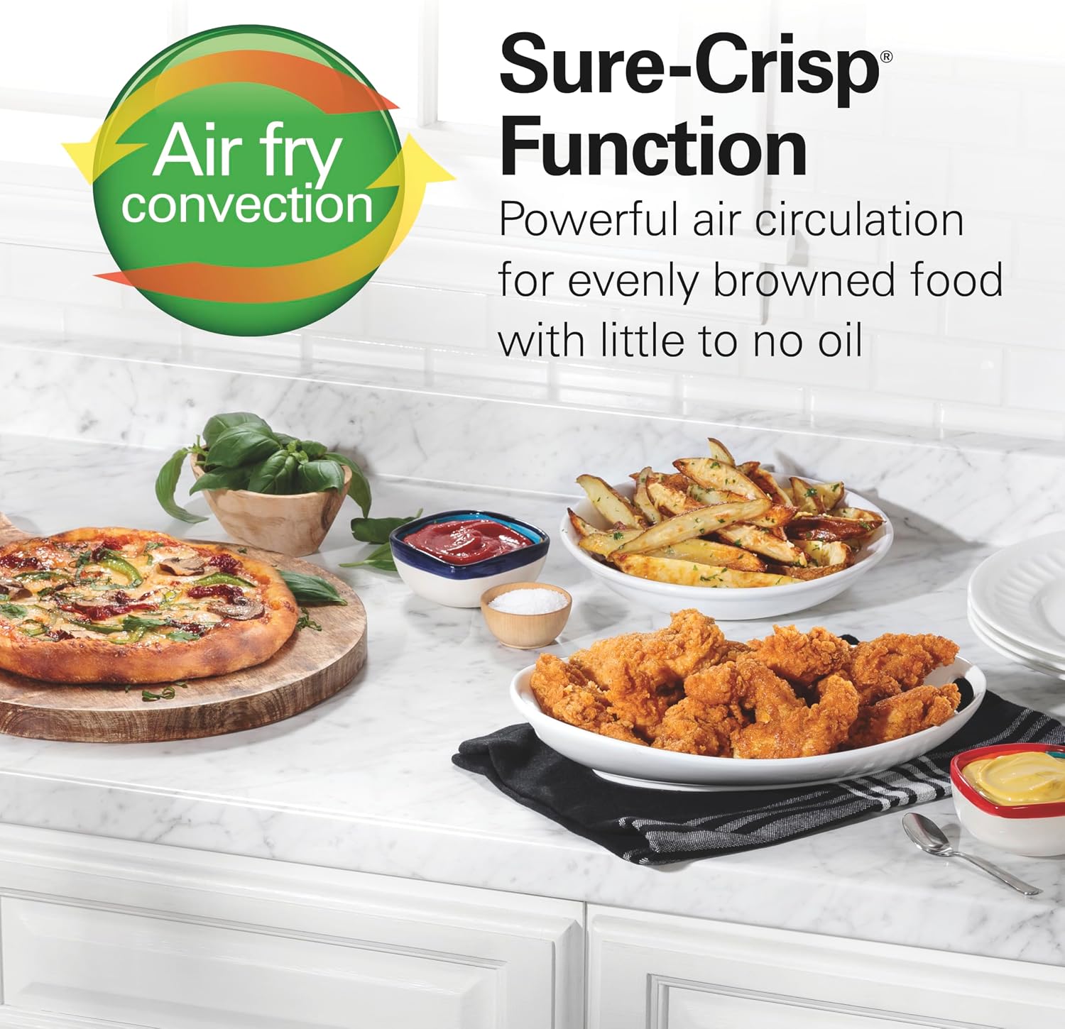 Hamilton Beach Sure-Crisp Toaster Oven Air Fryer Combo, Fits 9' Pizza, 4 Slice Capacity & FlexBrew Trio 2-Way Coffee Maker, Compatible with K-Cup Pods or Grounds