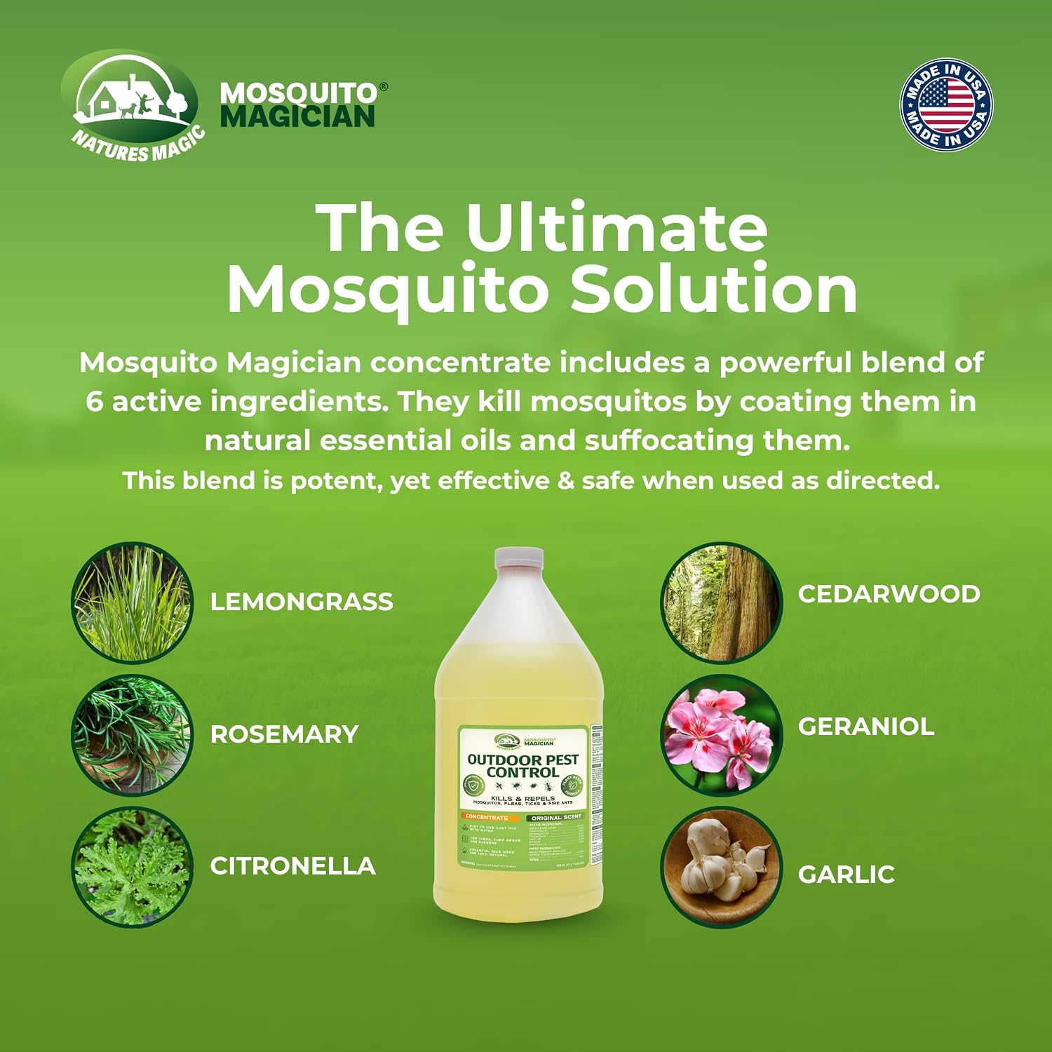 Mosquito Magician 1 Gallon Liquid Concentrate with a 2 Gallon Pump Up Sprayer - User-Friendly - Ideal for Yards, Lawns, Patios - Kills Mosquitoes, Fleas, Fire Ants - Includes 6 Natural Essential Oils