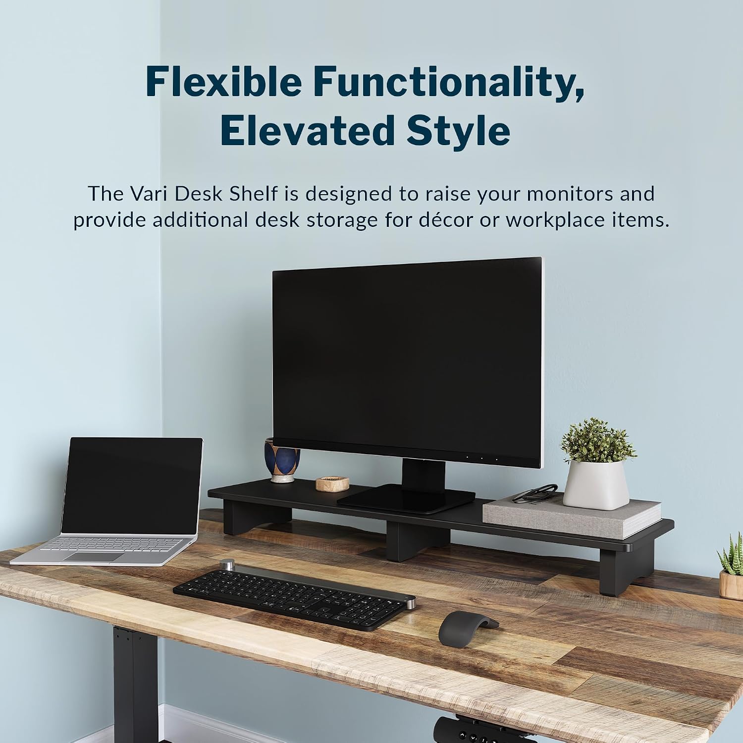 Vari Modern Monitor Riser - Large Dual Monitor Stand - Elevated Desk Shelf for Home Office Organization - Durable and Lightweight - Ideal for Computer and Gaming Setup - Black, 40'x10'x4'