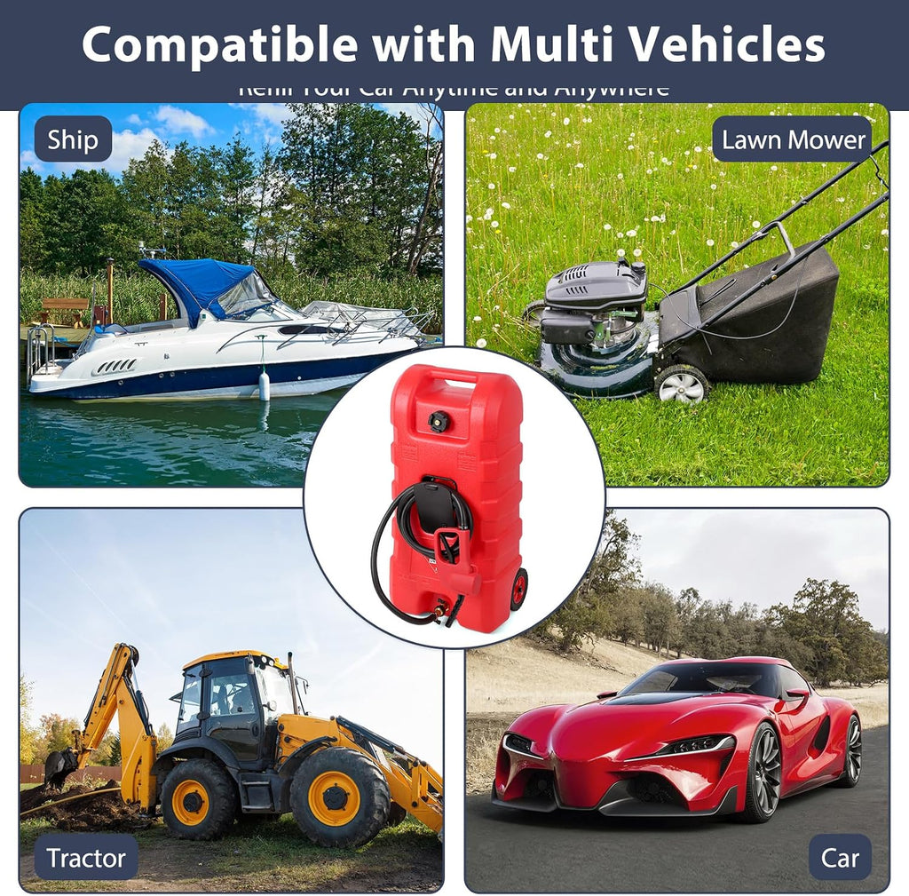 GAOMON Fuel Caddy, 15 Gallon Portable Gas Fuel Tank Container with LE Fluid Transfer Siphon Pump and 10ft. Delivery Hose, Diesel Storage Can On-Wheels for Cars, Lawn Mowers, ATVs, Boats