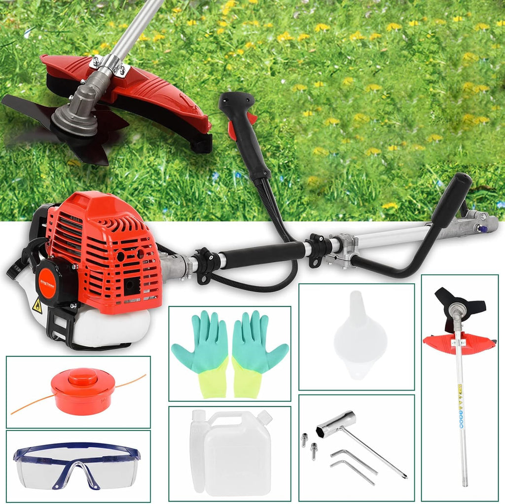 Cuteam Lawn Mower, Strong Powerful Full Functioning Guard Accessories Hedge Trimmer 52cc 2-Stroke Gas Straight Shaft String Backpack Grass Trimmer (Red)