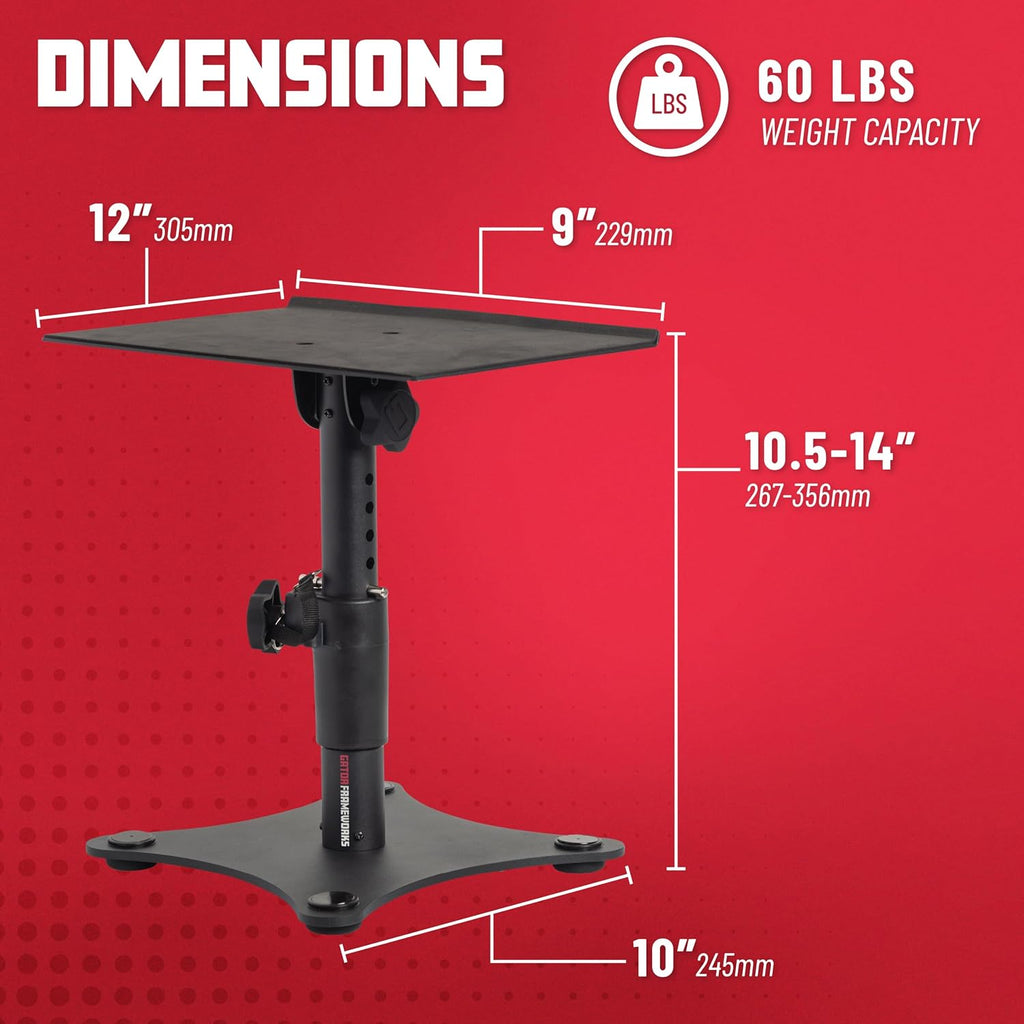 Gator Frameworks Desktop Studio Monitor and Speaker Stands with EVA Foam Padded Surface, Angle Adjustable from 0° to 15° – Set of 2 (GFWSPKSTMNDSK)