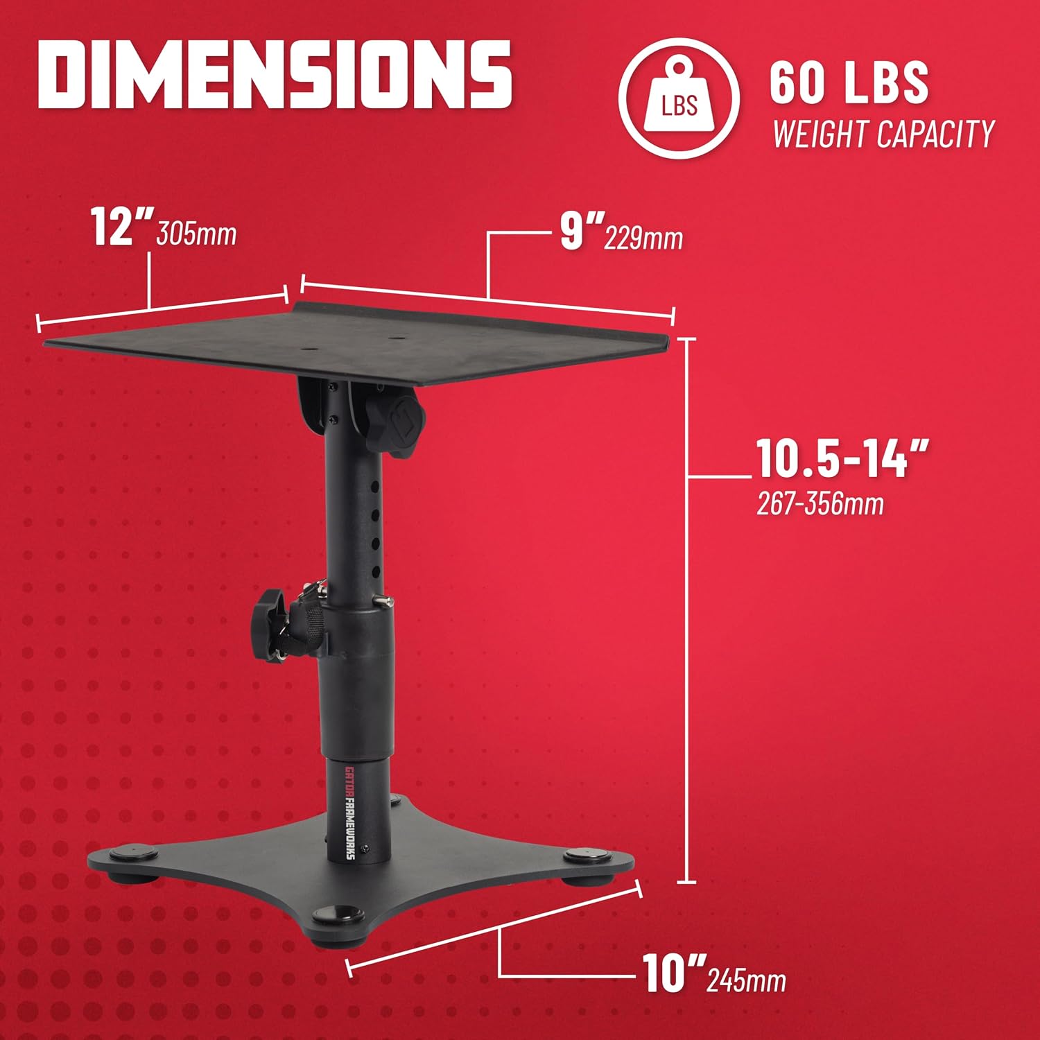 Gator Frameworks Desktop Studio Monitor and Speaker Stands with EVA Foam Padded Surface, Angle Adjustable from 0° to 15° – Set of 2 (GFWSPKSTMNDSK)