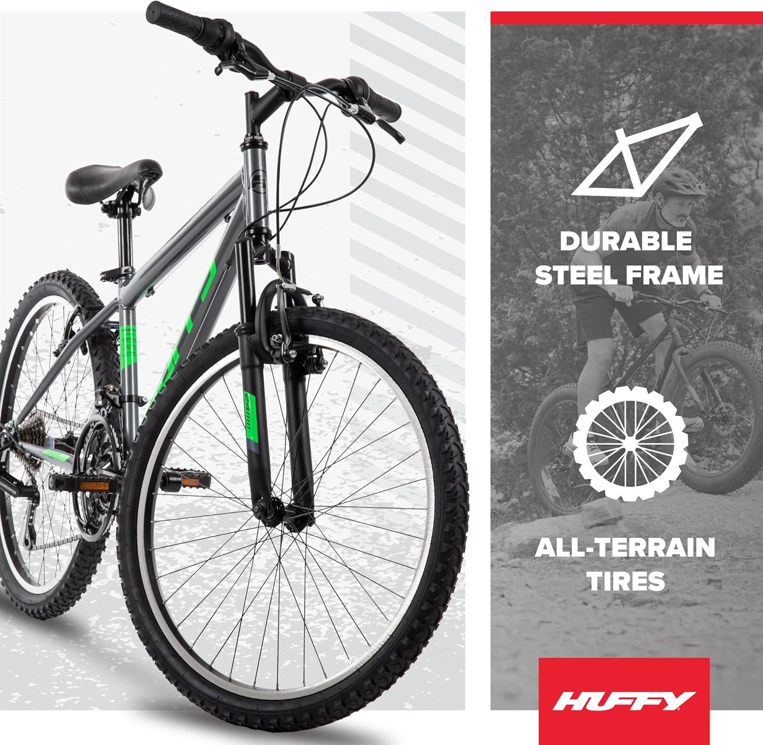 Huffy Stone Mountain Bike for Men and Women, 20'/24'/26', 6-Speed (20') or 21-Speed, Front or Dual Suspension (Varies), Multiple Colors, Adjustable Saddle, Shimano Equipped, All-Terrain Tires