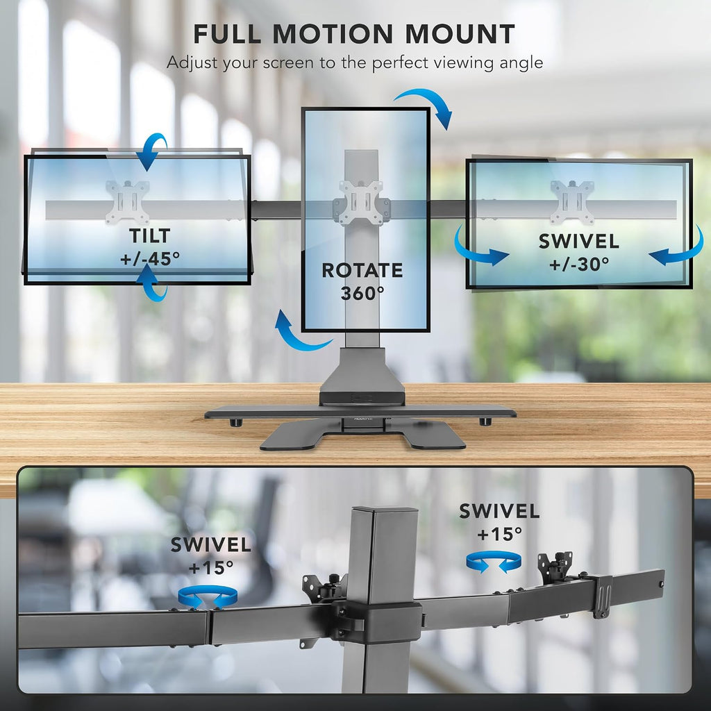 Mount-It! Triple Monitor Electric Standing Desk Converter - 3 Screens Stand Up Desk Riser - Height Adjustable Desktop & 3 Mounts for Screens up to 32', Sit-Stand Convertor for Home, Office, School