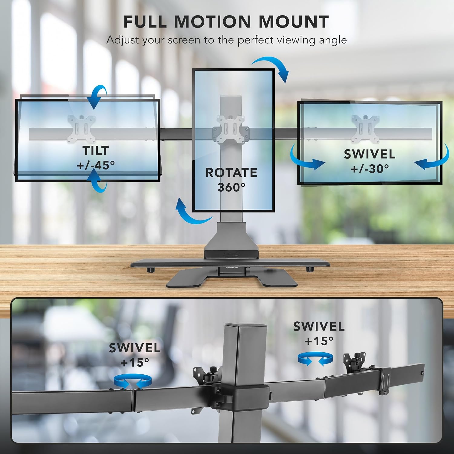 Mount-It! Triple Monitor Electric Standing Desk Converter - 3 Screens Stand Up Desk Riser - Height Adjustable Desktop & 3 Mounts for Screens up to 32', Sit-Stand Convertor for Home, Office, School