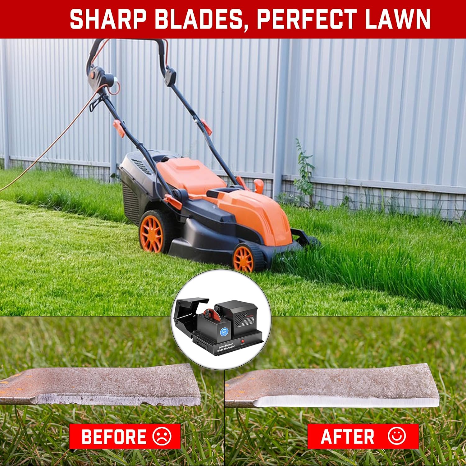 Lawn Mower Blade Sharpener Machine, 7' Bench Grinder with Ceramic Wheel & Sanding Kit, Heavy Duty Blade Sharpening Tool for High Lift, Low Lift, Gator & Flat Blades