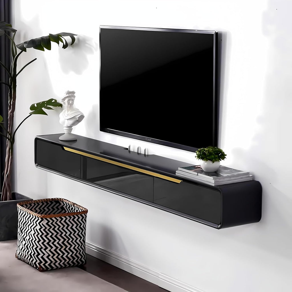 FPIGSHS Wall Mounted Media Console with 2 Drawers Solid Wood Floating TV Stand Hanging TV Shelf Entertainment Center TV Cabinet, for Home Office (C, 47.2 inches)