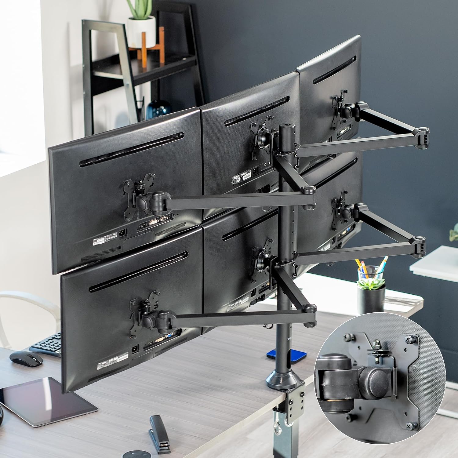 VIVO Steel Hex Monitor 23 to 32 inch LED LCD Clamp-on Desk Mount, Heavy Duty Articulating VESA Computer Stand, Holds 6 Screens, Fully Adjustable for Home Office Workstation, Black, STAND-V106A