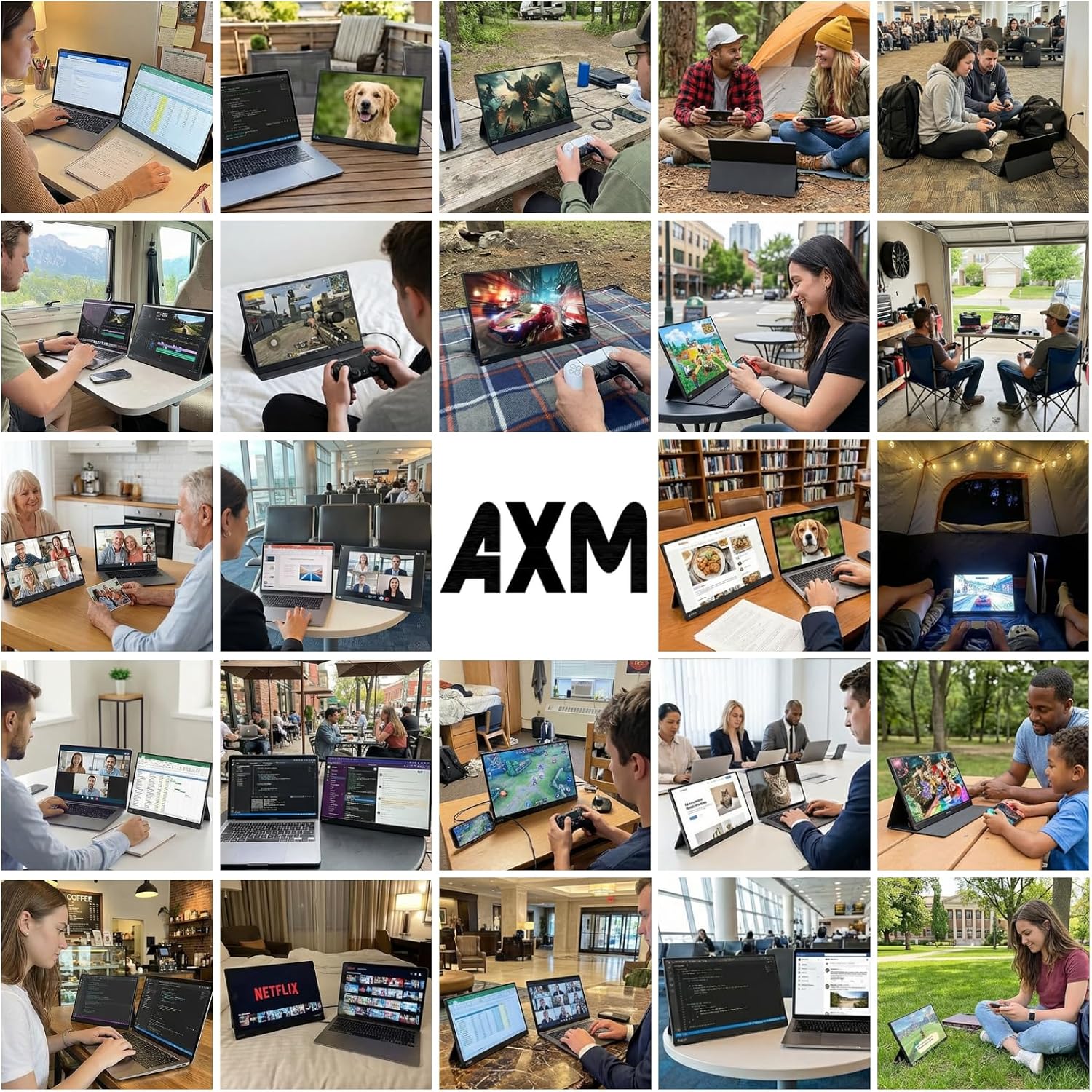 AXM 16' Portable Monitor FHD IPS 120Hz Flicker-Free 400 Nits 140% sRGB(OLED-Like Colors) USB-C HDMI 2nd Monitor for Switch (Dock-Free), Windows, MacBook, Phone, Xbox