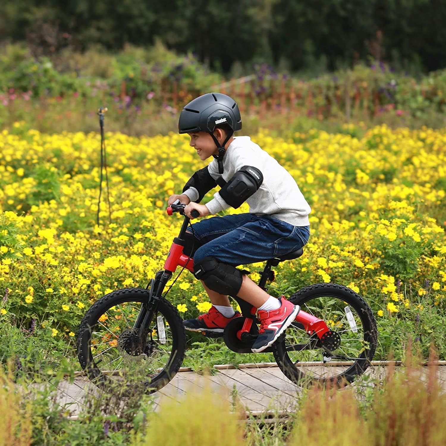 Segway Ninebot 18' Kids Bike Ages 5-10, w/Aerospace Aluminum Frame, Enclosed Chain, Shock Absorbing Suspension, Disc Brakes and Kickstand - Red & Blue