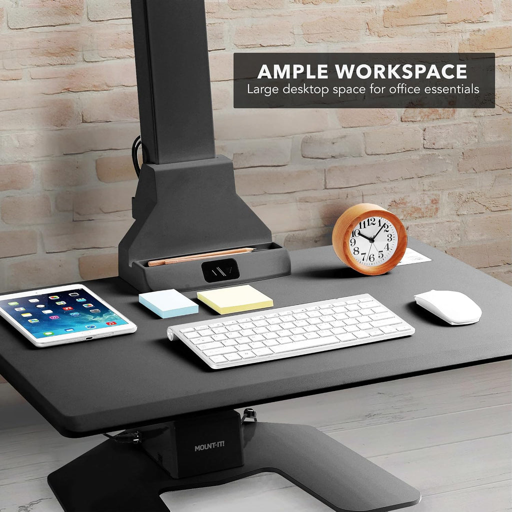 Mount-It! Double Monitor Electric Standing Desk Converter - 2 Screens Stand Up Desk Riser - Height Adjustable Desktop & 2 Mounts for Screens up to 32', Sit-Stand Convertor for Home, Office, School