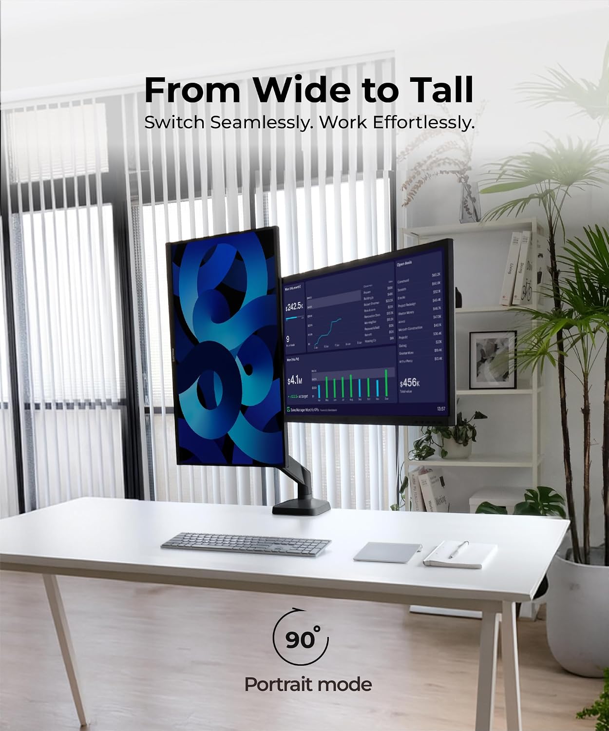 Modernsolid Dual Monitor Arm Desk Mount with Gas Spring, Fits 17–32 inches Screens up to 33 lbs, VESA 75x75/100x100, Crossbar Handle for Easy Adjustment, Black