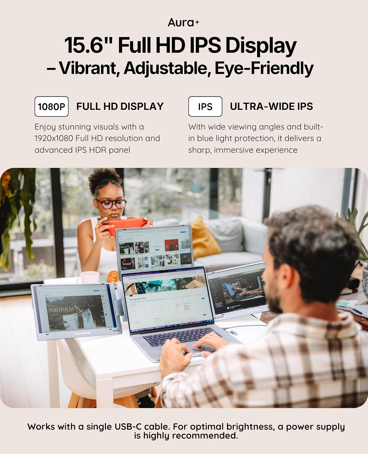 Triple Boost Pro 15.6' | Premium Triple Portable Monitor Extender | Full Aluminum | Quad Screens | 3×15.6' FHD 1080P HDR IPS | USB-C & USB-A | Compatible with 11'-18' Laptops