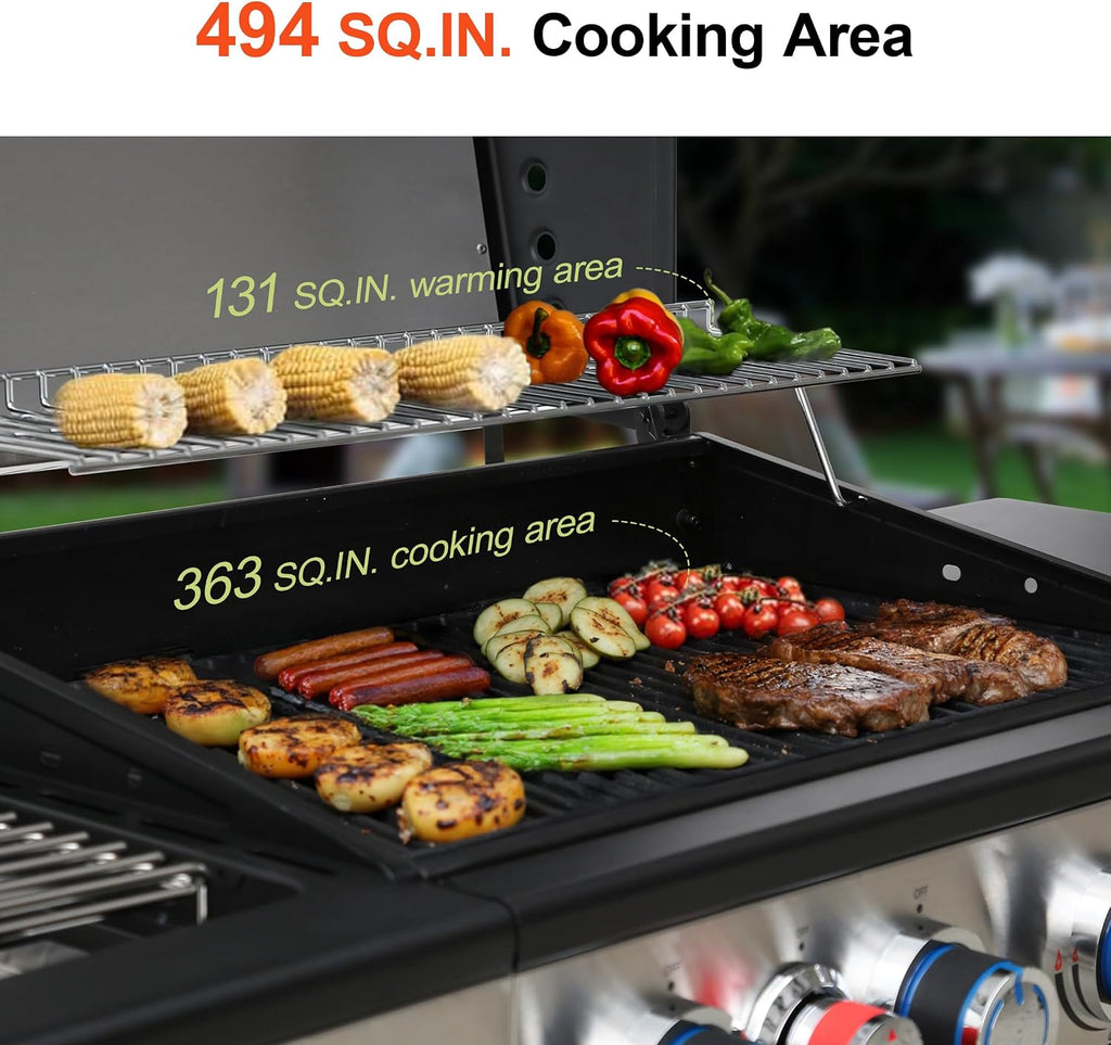 Brand-Man Propane Gas Grill, 4 Burner Compact Cabinet Style Gas BBQ Grill with Infrared Side Burner & Side Table for Outdoor Barbecue Grilling & Backyard Cooking