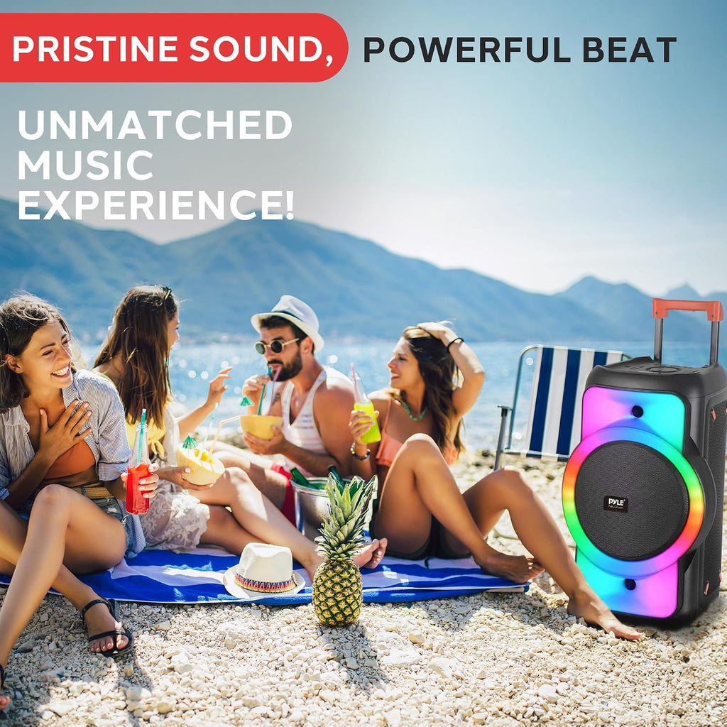 Pyle Bluetooth Party Speaker, 160W Bluetooth Party Box Speaker with True Wireless Stereo System, Powerful Bass and Clear Treble, Carry Bag, Tripod, TWS, FM Radio, USB, AUX and Mic Inputs, 15'x12'x24'