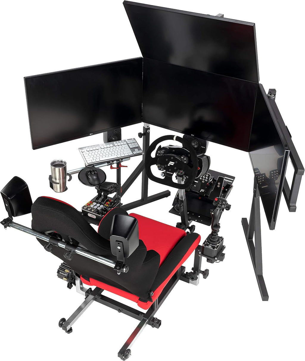 Triple Monitor Floor Stand GEN2 for Racing and Flight Simulators Model LD | for Monitors up to 100x100mm VESA Mount or 24, 27, 32, 34-39 (Triple Stand for Monitors, LD)