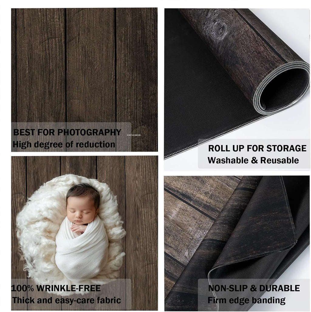 Kate Rubber Floor Mat for Photography - Deep Brown Wood Flooring Mat - Newborn Photography Drops - 8x5ft