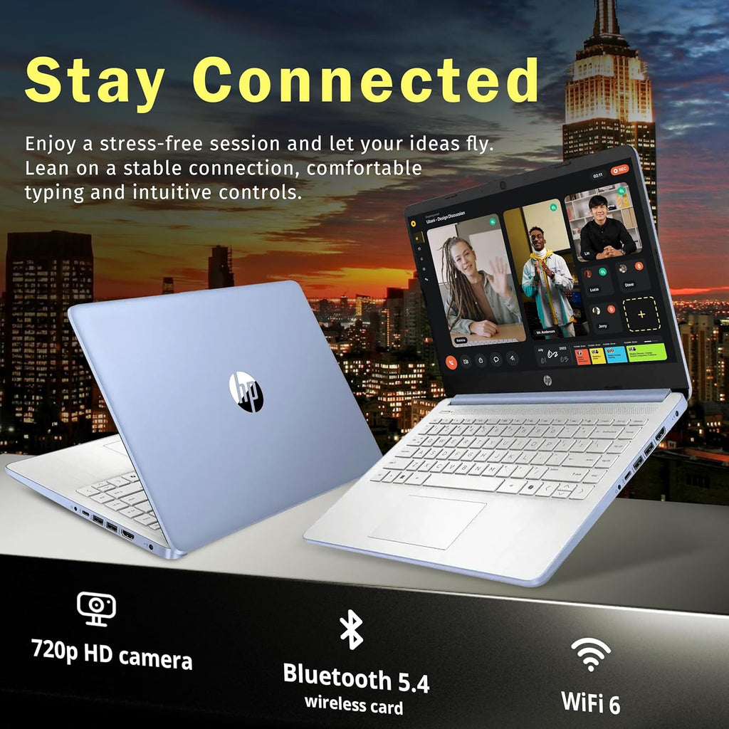 HP Stream 14' HD Laptop, Intel Processor N150, 16GB RAM, 1.12TB Storage(128GB UFS+1TB Docking Station Set), Intel Graphics, Webcam, Wi-Fi 6, 1 Year Office 365, Copilot, Fast Charge, Win 11, Blue