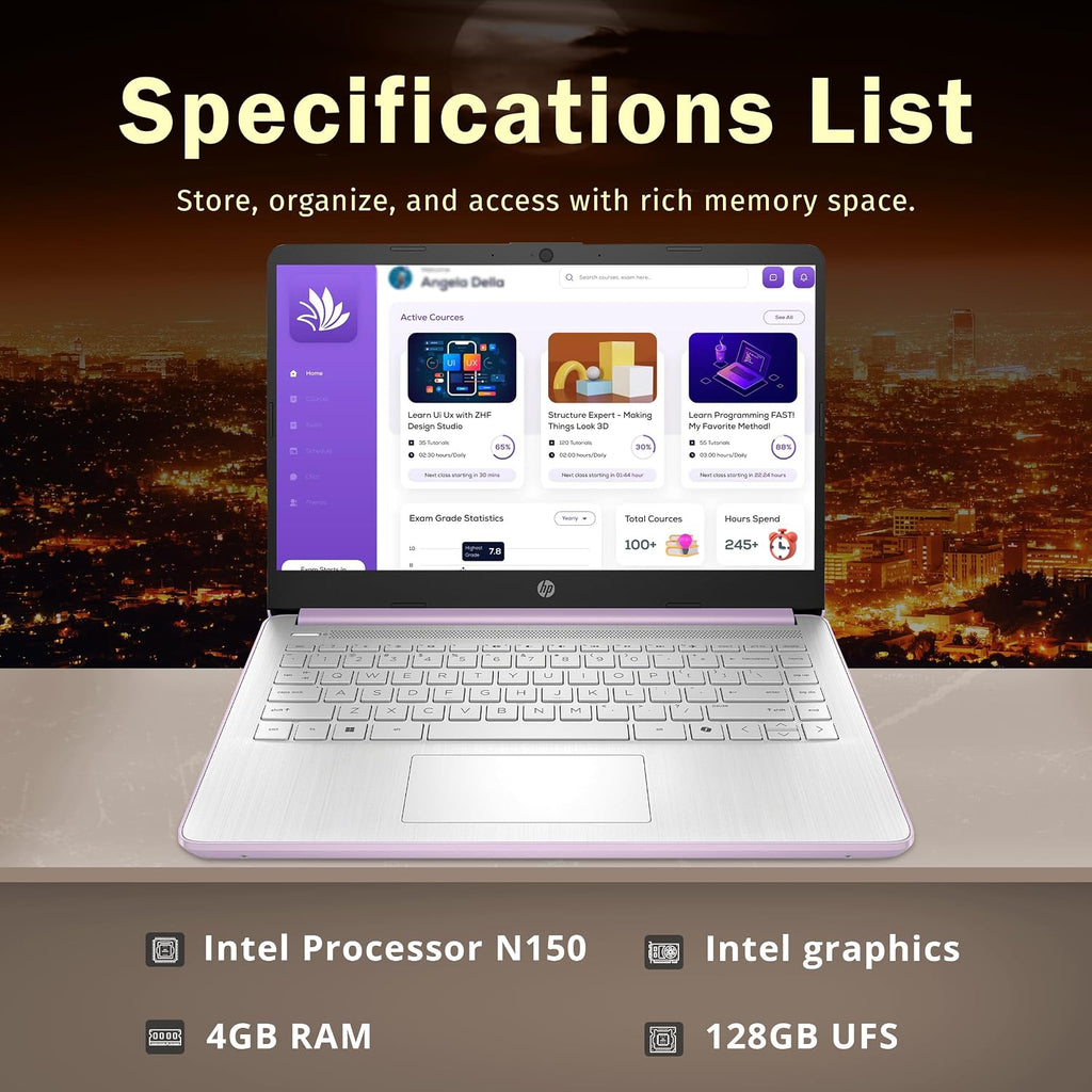 HP Stream 14' HD Laptop, Intel Processor N150, 4GB RAM, 128GB UFS, Intel Graphics, Webcam, Bluetooth, Windows 11s, Purple (Renewed)