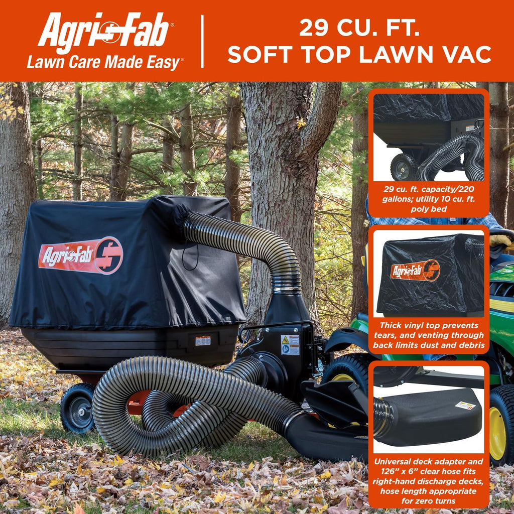 Agri-Fab 45-0630 Large Capacity 29 CU FT Soft Top Mow-N-Vac, Tow Behind Lawn Vacuum, Leaf Vacuum, Gas Powered, Easy Single Lever Dumping