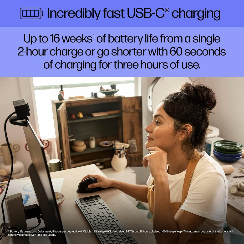 HP 920 Ergonomic Vertical Mouse Wireless Bluetooth 5.3 & USB Dongle, 5 Programmable Buttons, 16 Week Battery, Multi-Device, Multi-OS