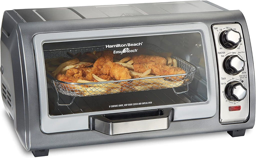 Hamilton Beach Air Fryer Countertop Toaster Oven, Stainless Steel & Power Elite Wave Action Blender, Stainless Steel Ice Sabre-Blades, Black (58148A)