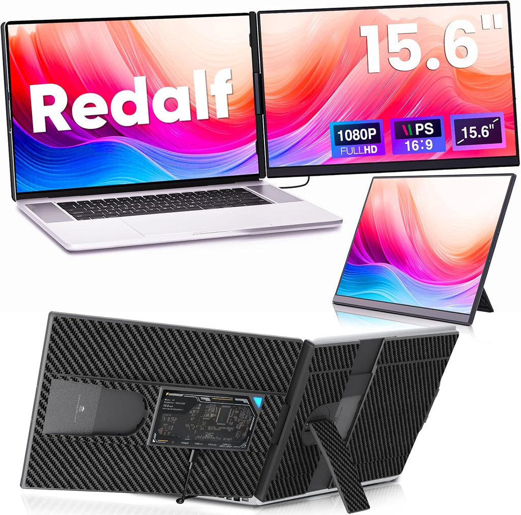 Redalf Laptop Screen Extender, 15.6' FHD 1080P Portable Monitor for Laptop, Detachable and Plug-Play Travel Monitor for 13-17.3' Laptops,Compatible for Mac/Wins/Dex/Chrome