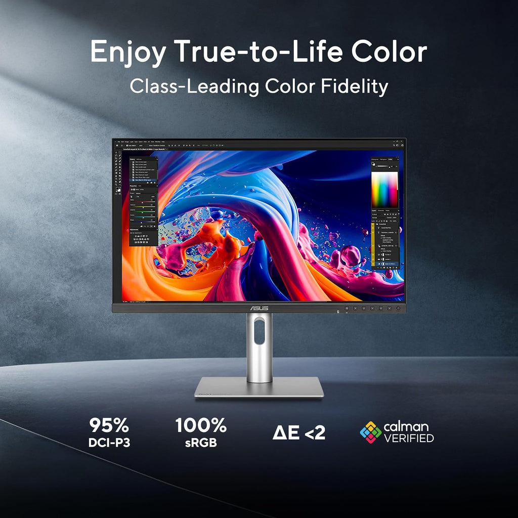 ASUS ProArt Display 27' 1440P Professional Monitor (PA278QGV) – IPS, QHD (2560 x 1440), 95% DCI-P3, Color Accurate, ΔE<2, Calman Verified, 120Hz, HDR-10, Light Sync, Ergonomic, 3 yr Warranty