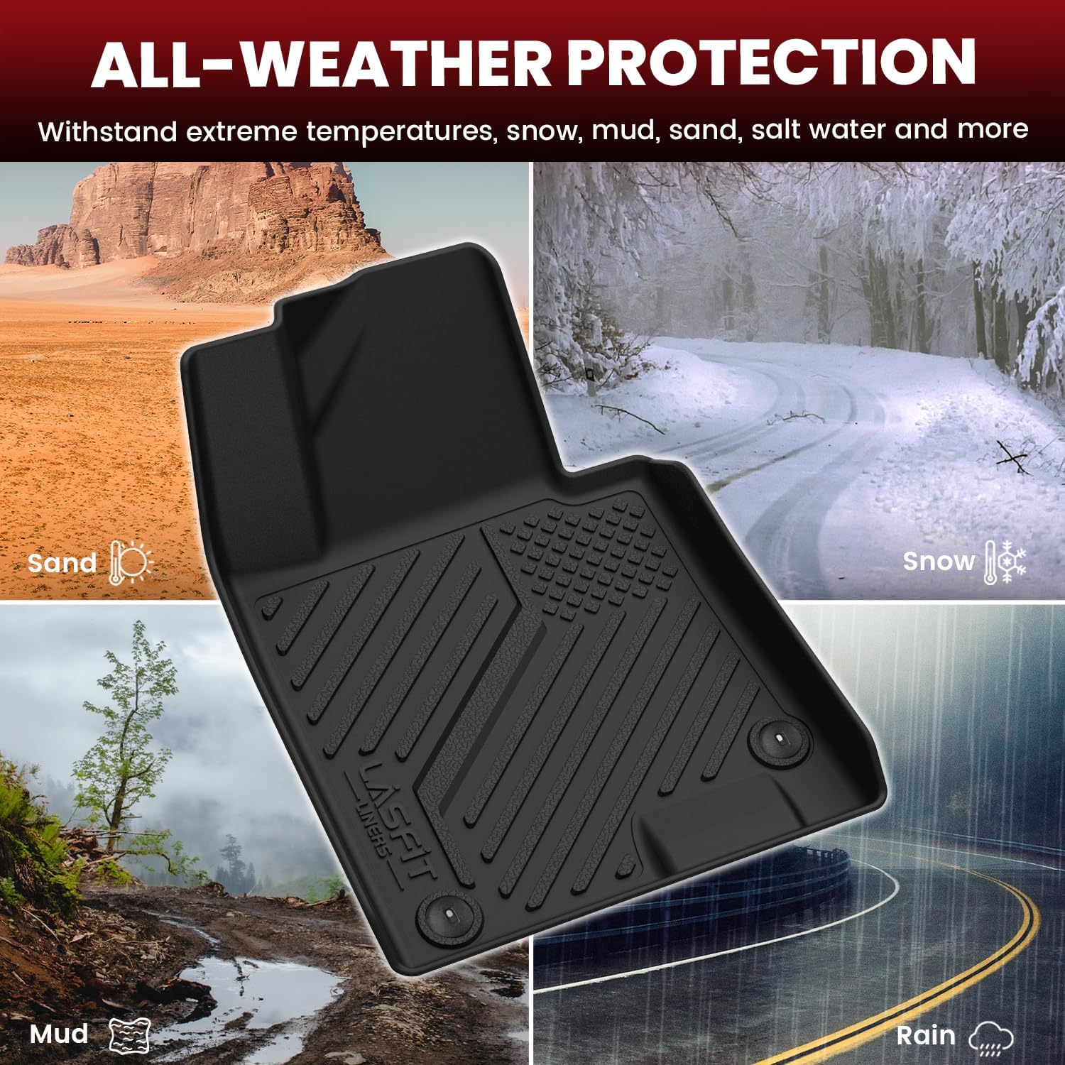 LASFIT Floor Mats for Hyundai Sonata 2020-2026 (Only Fit AWD & Gas, Not for FWD or Hybrid) / Kia K5 2021-2025 (Only Fit AWD, Not for FWD) Custom Fit TPE All Weather Floor Liners Car Mats Accessories