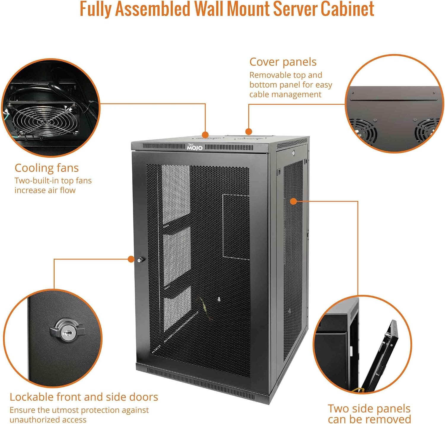 Tecmojo 22U Wall Mount Rack,22U Rack 23.6 Inch Depth,Hold Up to 176 Lbs,Enclosed Wall Mount Rack Kit for 19 Inch Network,Server and AV Gear,Mesh Door(Elite Collection)