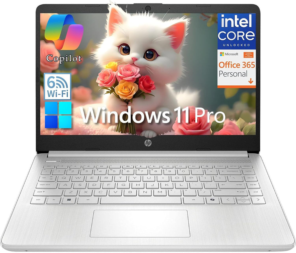 HP 14' Student Business Laptop Computer, Intel N150 CPU (Beat i3-1115G4), 8GB DDR4 RAM, 384GB Storage (128GB UFS + 256GB MSD), WiFi 6, BT 5.4, 1-Year Office365, Win11 Pro S, Natural Silver