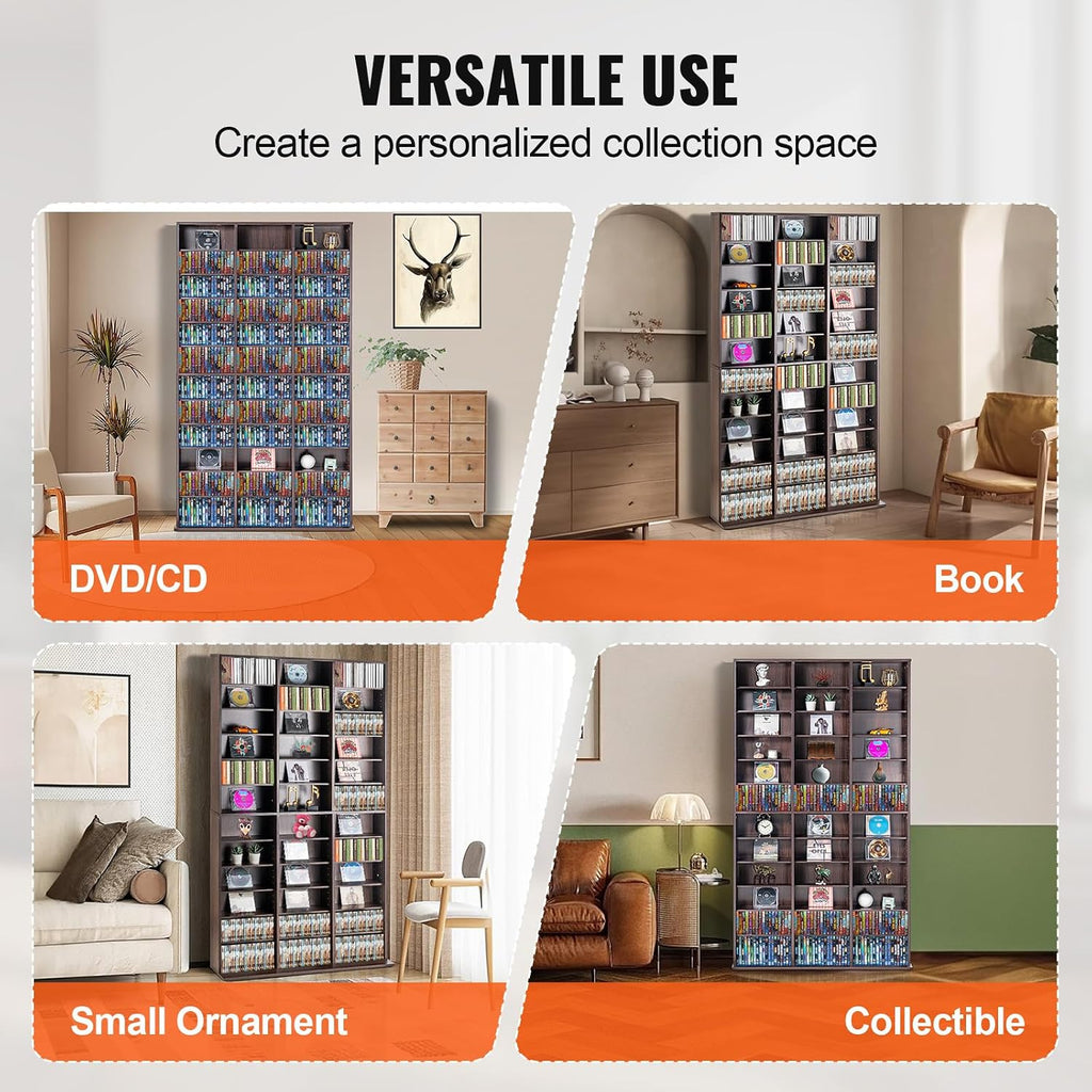 VEVOR Media Storage Cabinet, Adjustable DVD Cabinet, CD Storage, Protects & Organizes Music, Movie, Video Games or Memorabilia Collections-Espresso