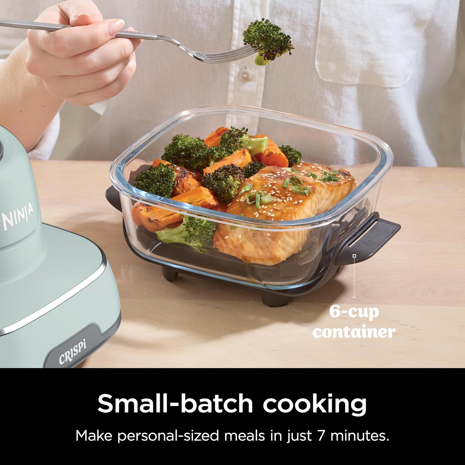 Ninja Crispi 4-in-1 Glass Air Fryer | With Non-Toxic 4QT & 6-Cup Glass Containers & Lids | Microwave, Freezer, Dishwasher Safe | 450°F Max Temp |1500 Watt | Green | FN101SG