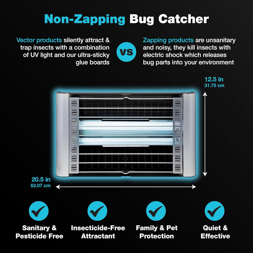 Catchmaster Vector Plasma Grilled UV Light Fly Trap Silver, Indoor Gnat Traps for House, Shatterproof Bulbs, UV Lamp Insect Killer, Bug Catcher for Commercial Kitchen, Warehouse & Restaurant