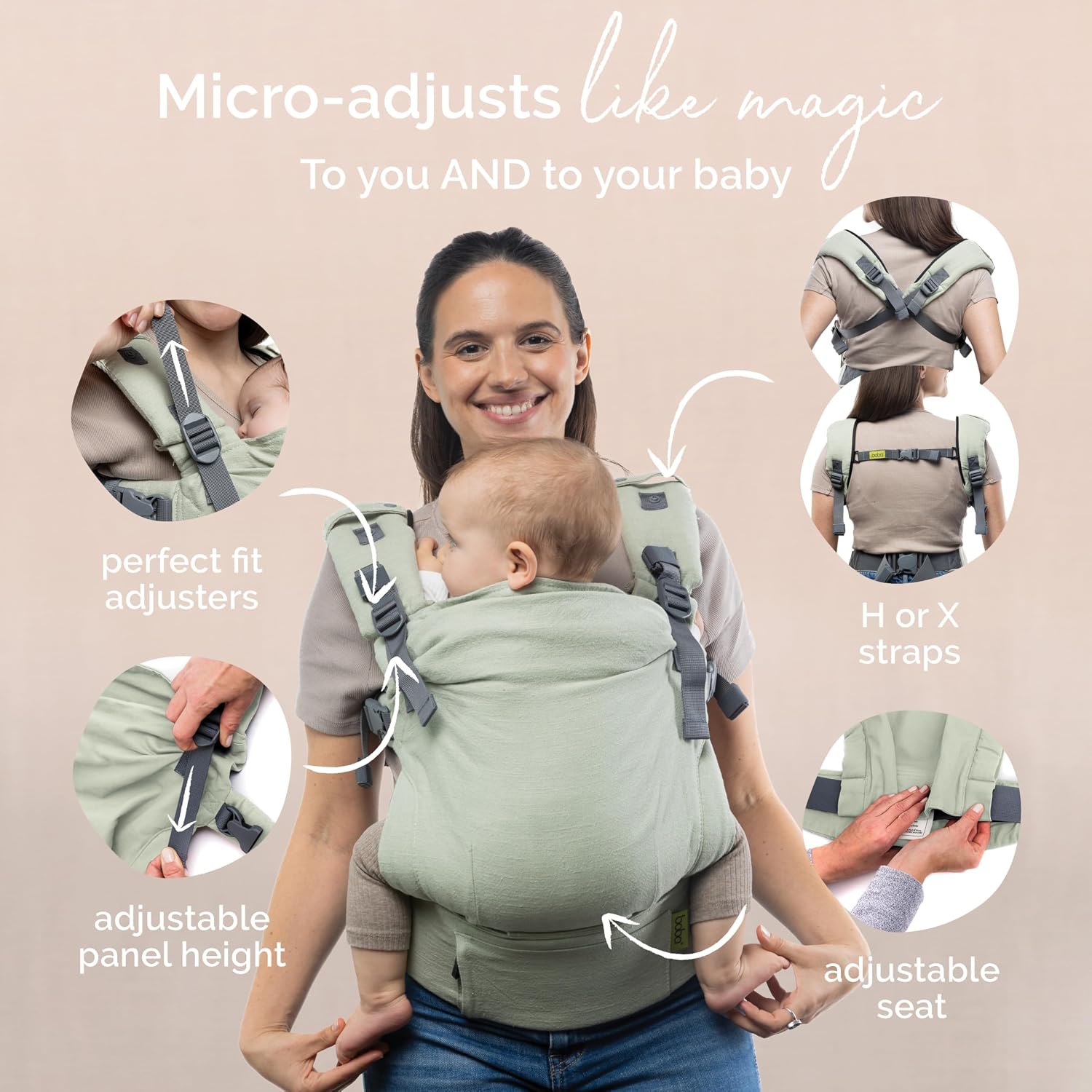 Boba X Baby Carrier Newborn to Toddler - Breathable Linen Blend, Certified Hip Healthy, Lightweight, Petite to Plus Size 7-45 lbs, Micro-Adjustable Baby Carrier from Newborn (Linen Willow)