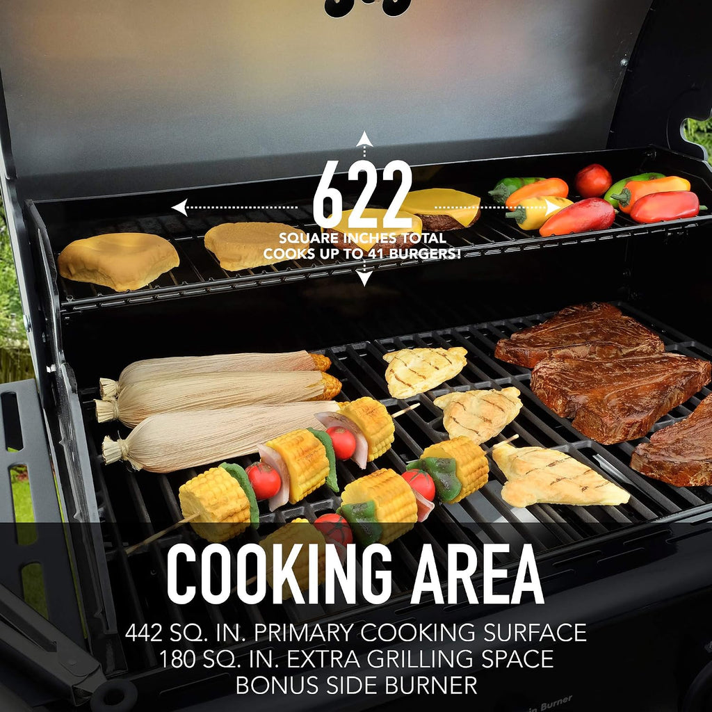 Kenmore 4-Burner Gas Grill with Side Burner, Outdoor BBQ Grill, Propane Gas Grill, Cast Iron Cooking Grates, Electronic Ignition, Warming Rack, Open Cart Design, 53000 BTUs, Black