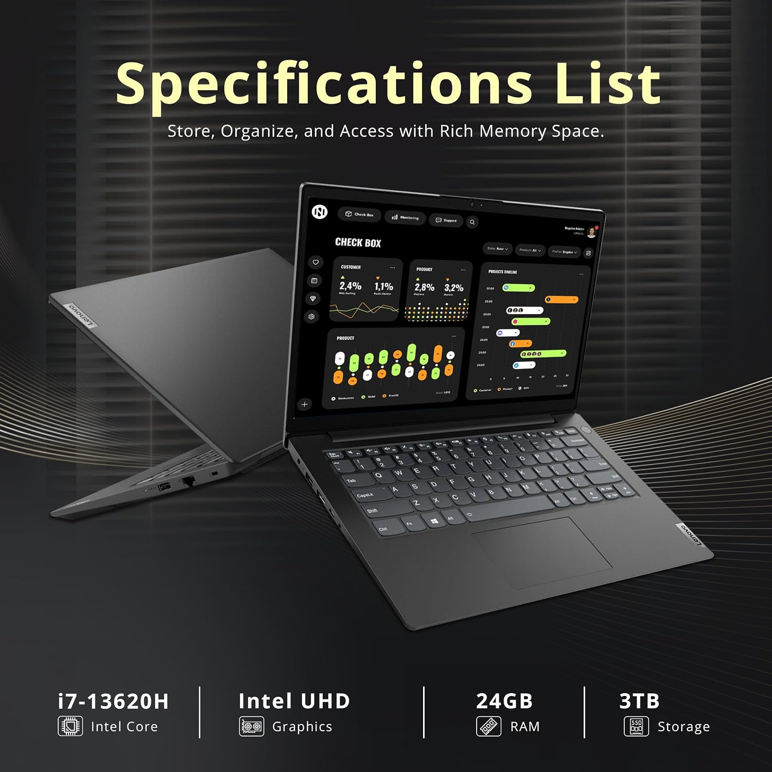 Lenovo V14 14' FHD Business Laptop, Intel i7-13620H, 24GB DDR4 RAM, 3TB Storage(2TB SSD+1TB Docking Station Set), ‎Intel UHD Graphics, 720p HD Camera, Wi-Fi 6, Windows 11 Pro, Black