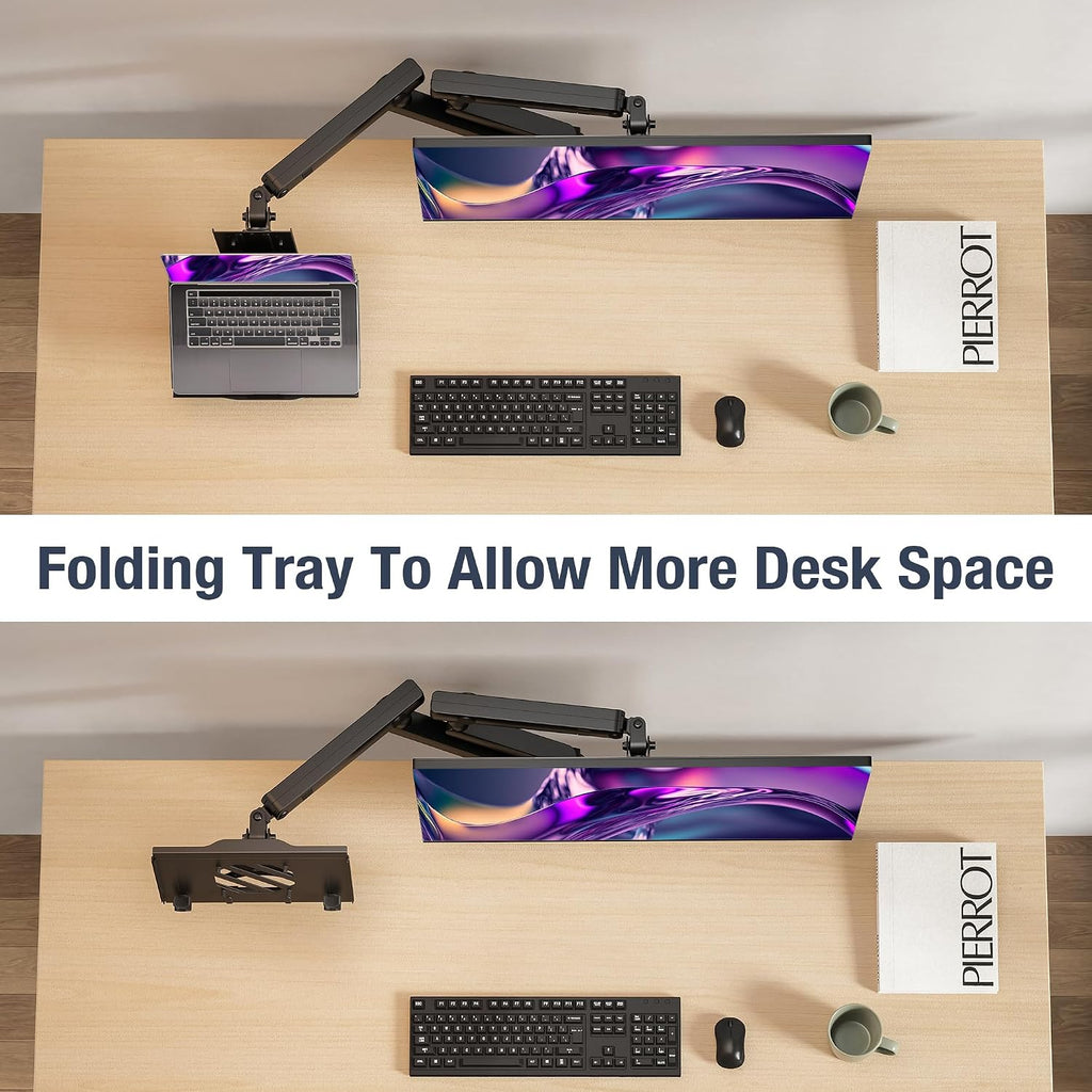AVLT Dual 17'-38' Monitor Arm Desk Mount with 17' Laptop Tray and USB-C Docking Station, HDMI 4K60Hz, USB-A 5Gbps, Ethernet, 100W PD, Fits Two Flat/Curved - Black
