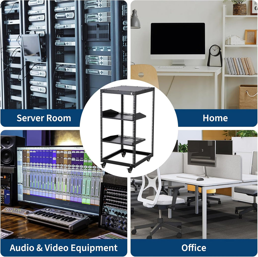 20U Open Frame Network Rack, Heavy Duty Steel Server Rack Shelf,Support Wall Mount and Floor Standing Use for IT Equipment and AV Gear, Adjustable Height 22-40in