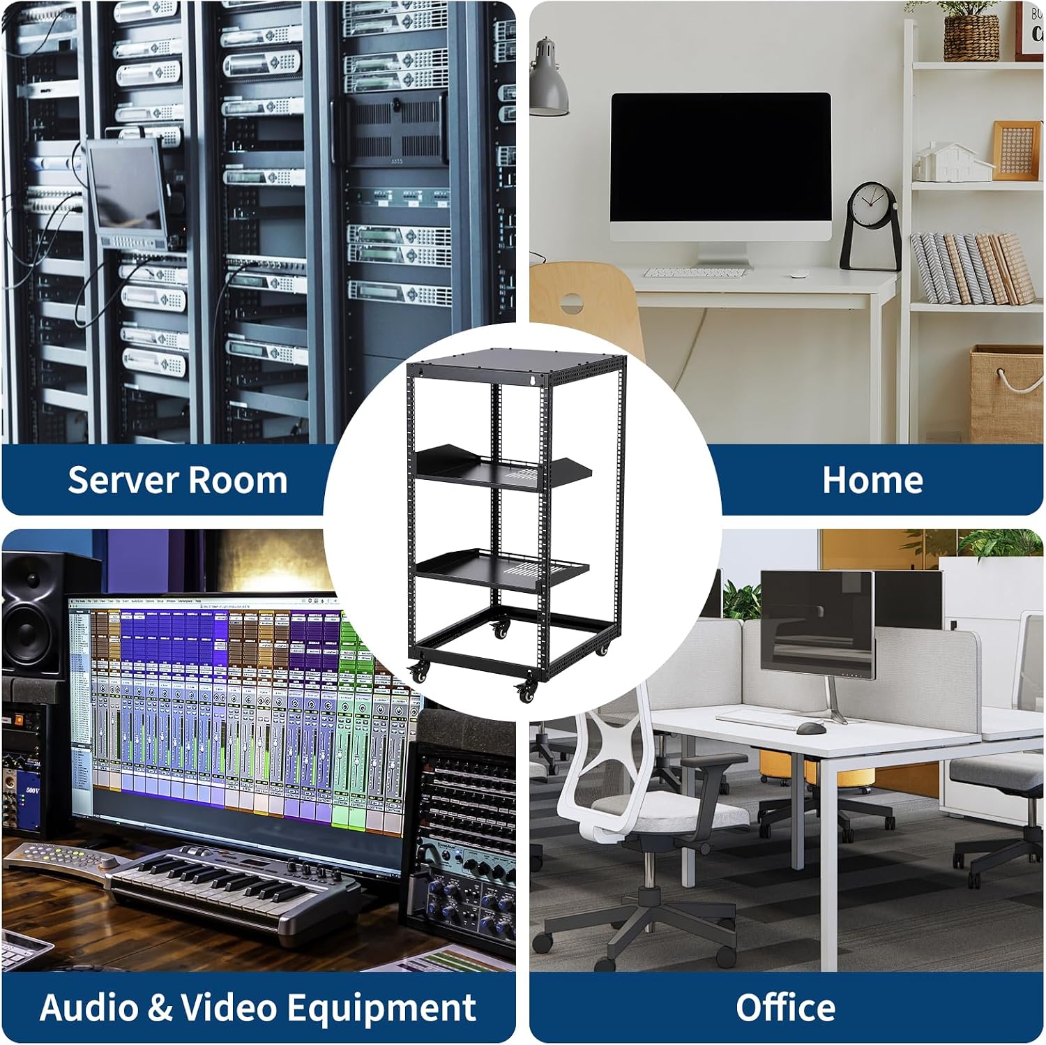 20U Open Frame Network Rack, Heavy Duty Steel Server Rack Shelf,Support Wall Mount and Floor Standing Use for IT Equipment and AV Gear, Adjustable Height 22-40in