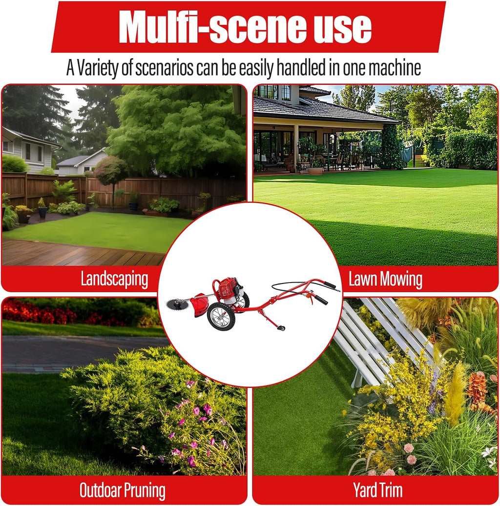 49CC 2-Stroke Gas Powered Lawn Mower, Hand Push Lawn Mower Trimmer, Brush Mower Gasoline Brush Broom Sweeping Machine, Gas Brush Cutter String Trimmer for Yard