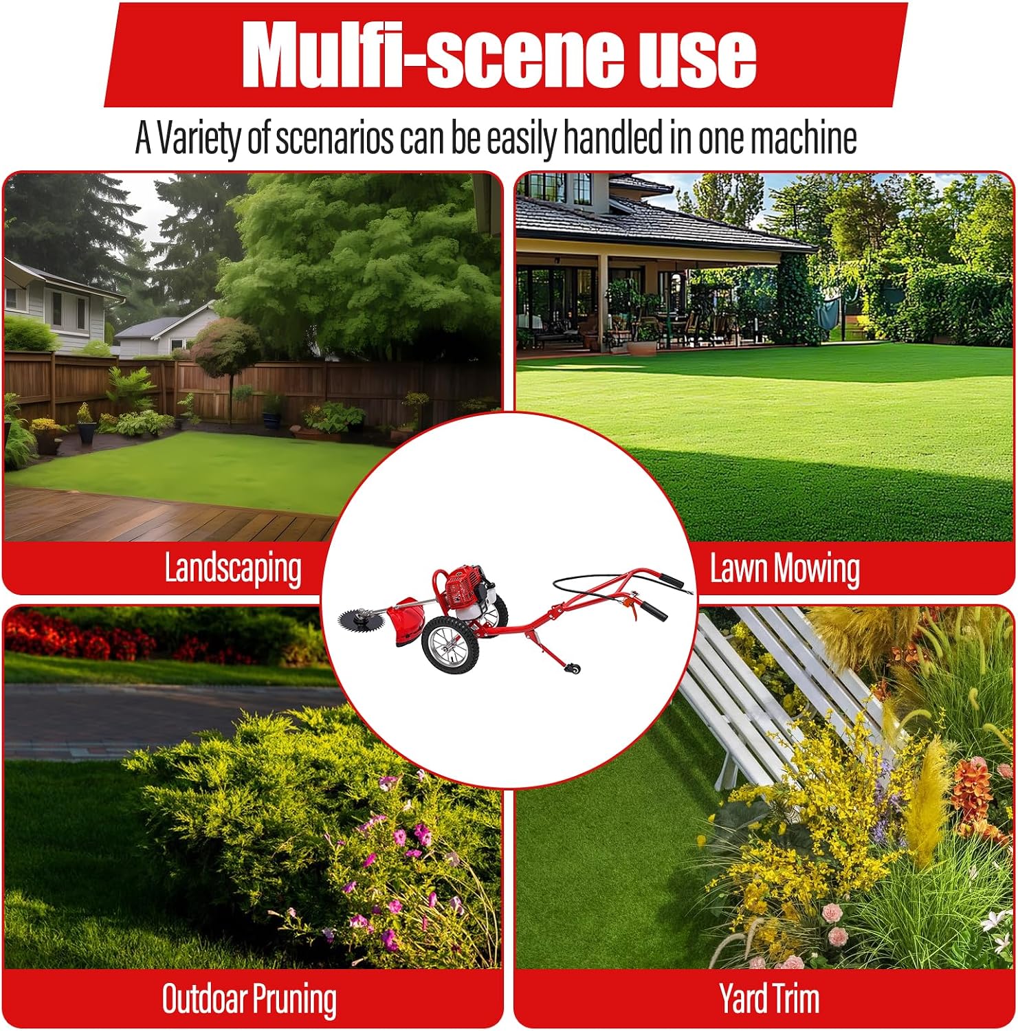 49CC 2-Stroke Gas Powered Lawn Mower, Hand Push Lawn Mower Trimmer, Brush Mower Gasoline Brush Broom Sweeping Machine, Gas Brush Cutter String Trimmer for Yard