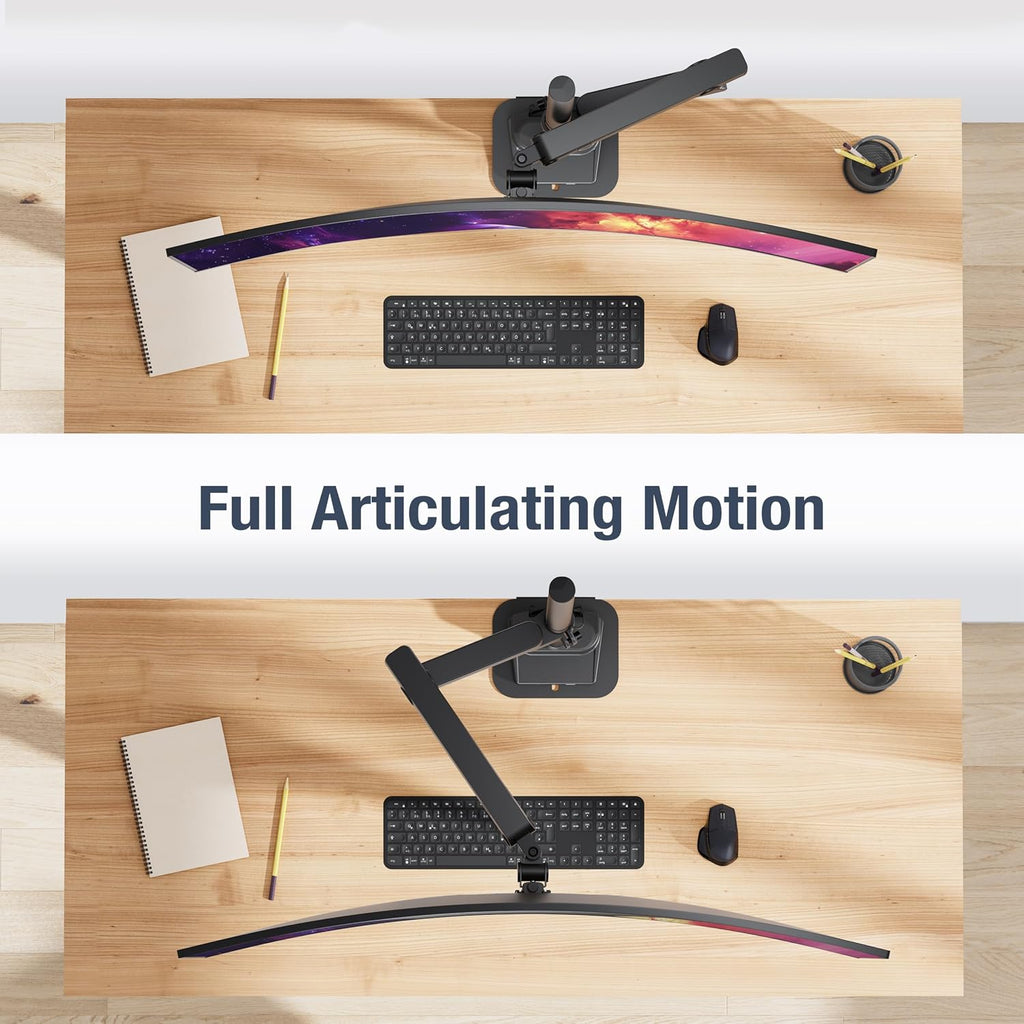 AVLT Single 40 Inch Monitor Arm Pole Top Mount with USB-C&A Ports-Black, Supports 26.4 lbs (12kg), Ultrawide Screen Fit, VESA Compatible, Tilt, Swivel, Rotate, Ergonomic Adjustable Height, Durable