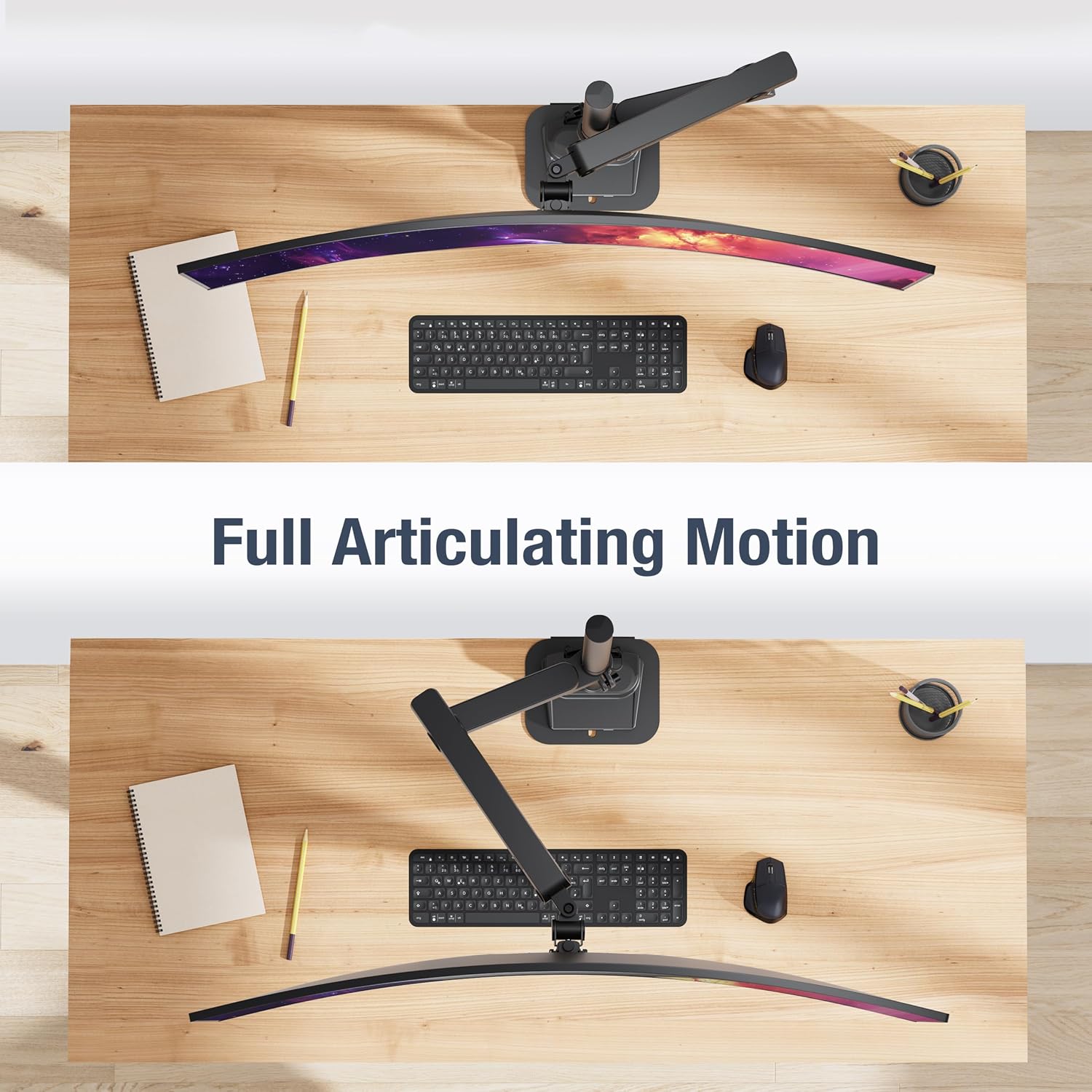 AVLT Single 40 Inch Monitor Arm Pole Top Mount with USB-C&A Ports-Black, Supports 26.4 lbs (12kg), Ultrawide Screen Fit, VESA Compatible, Tilt, Swivel, Rotate, Ergonomic Adjustable Height, Durable