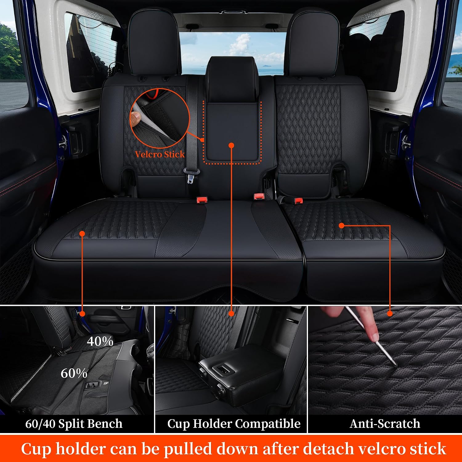Coverado Seat Covers for Jeep Wrangler, 4 Door Leather Custom Car Seat Covers, Front & Rear Seat Cushion Protector Fit for Jeep Wrangler JL Seat Covers 4-Door Sahara Sport Rubicon 2018-2026 (Black)