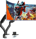 AVLT Dual Monitor Arm Desk Mount for 13'–43' Flat/Curved Screens with USB-A Pass-Through, Full Motion Height Adjustable Swivel Tilt Rotation VESA/C-Clamp/Grommet/Cable Management, Black